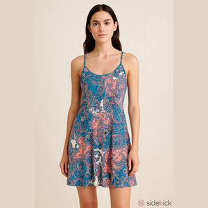 APRRAIN Women's Teal Coral Paisley Mini Dress Medium